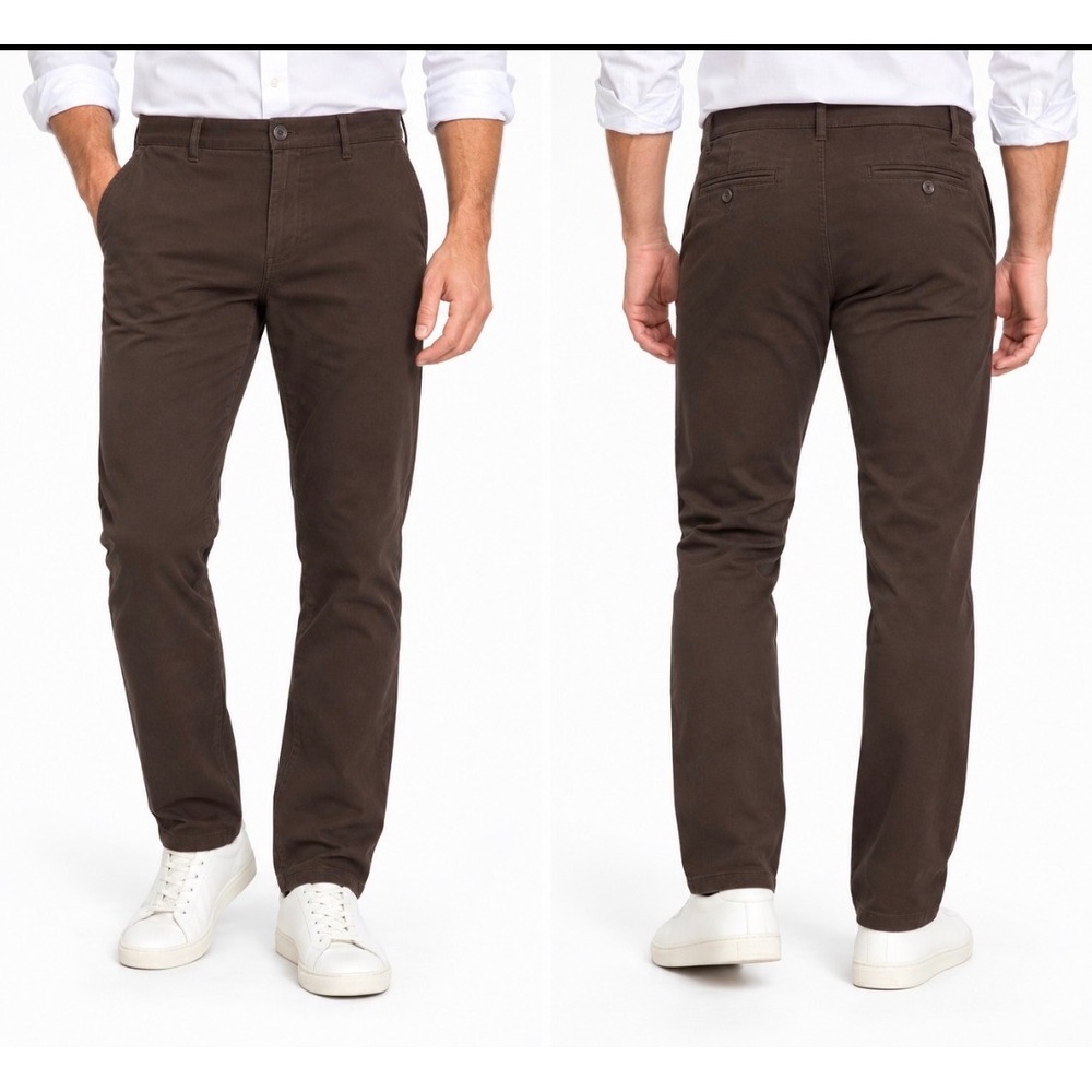 Bonobos Brown Chino Pants Men's 34x30 Stretch Cotton Flat Front Casual Trousers